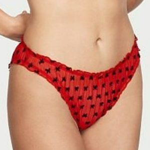 Victoria's Secret DREAM ANGELS Flocked Mesh Ruffle Cheekini Panty; Red; M